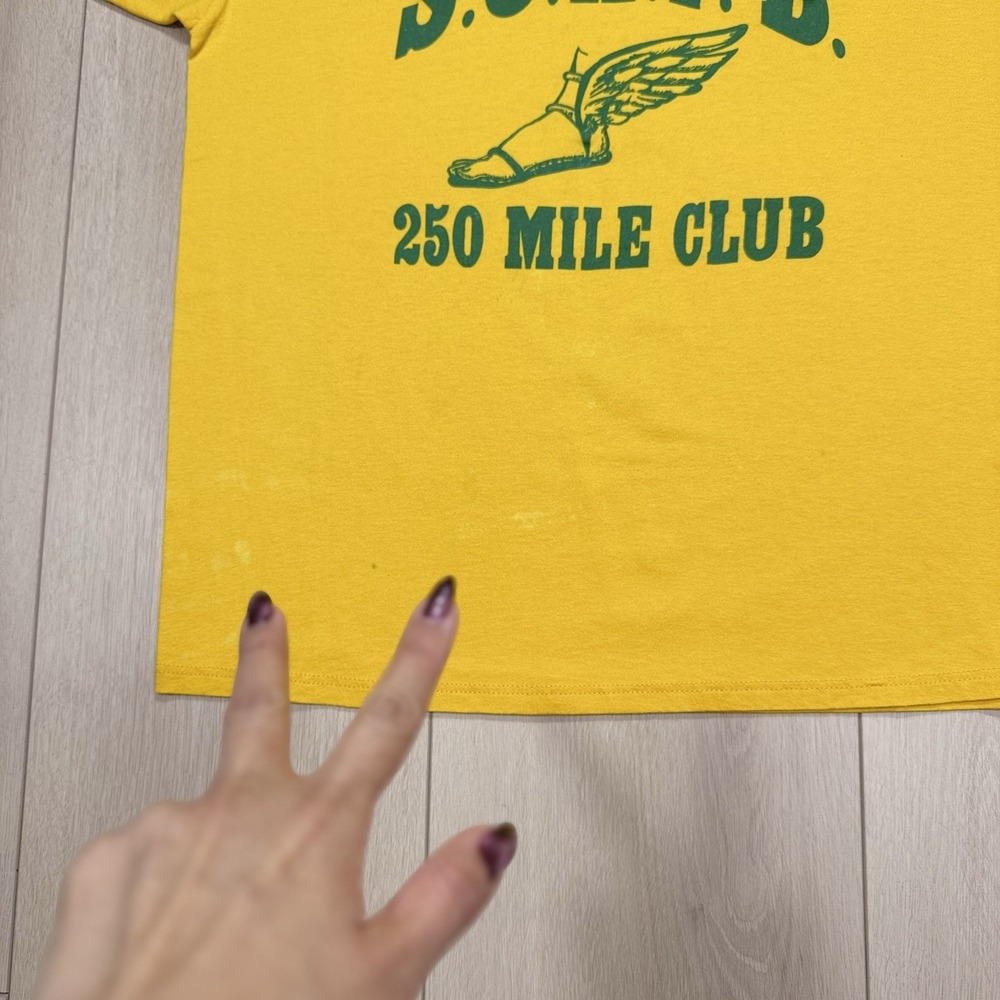 Vintage SZ L Russell Athletic SJAFB 250 Mile Club T Shirt Yellow Green USA Made - Picture 2 of 7